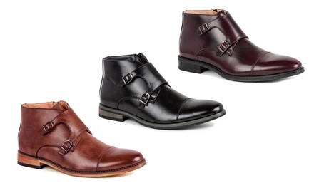 Gino Vitale Men's Double Monk Strap Cap-Toe Dress Boots