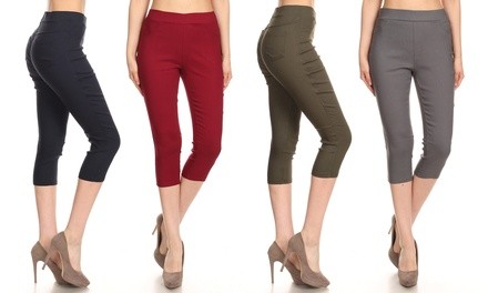 Women's High Waist Pull-On Stretchy Skinny Capri Jeggings. Plus Sizes Available.