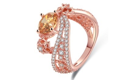 18K Rose Gold Plated Champagne Colored Cubic Zirconia Swirl Statement Ring