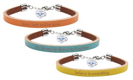 Genuine Leather Inspirational Bracelet Made With Crystals From Swarovski by Pink Box