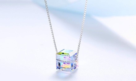 Aurora Borealis Cube or Water Drop Pendant Necklace made with Swarovski Crystals