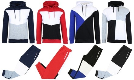 Men's Fleece-Lined Hoodie and Jogger Set with Color Block Design (2-Piece) (S-2XL)