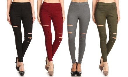 Women's High-Waist Pull-On Ripped Skinny Jeggings. Plus Sizes Available.