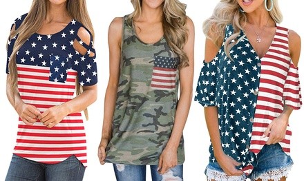 Haute Edition Women's Patriot American Flag Election 2020 Tops. Plus Size Available.