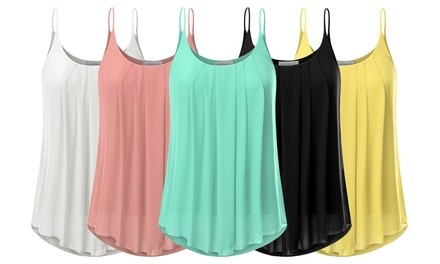 Doublju Women's Pleated Chiffon Layered Cami Tank Top. Plus Sizes Avaialble.