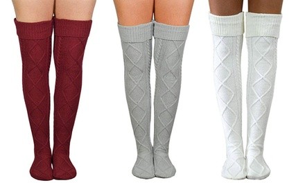 Women's Cable Knit Thigh High Boot Socks (3 pack)