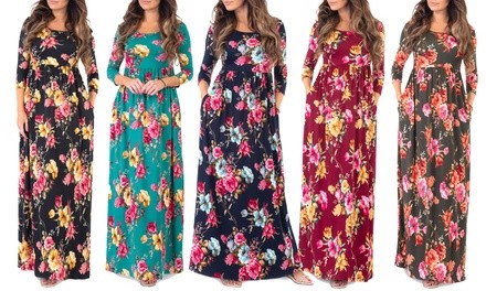 Women's Ruched Floral Print Maxi Dress. Plus Sizes Available.