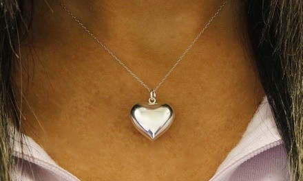 Italian Sterling Silver Puffed Heart Necklace by Verona