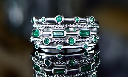 18K White Gold Plated 5 Layer Green Emerald Ring by Peermont 
