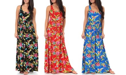 Women's Floral Long Ruched Dress