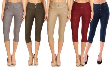 JVINI Women's Stretchy Pull-On Knit Denim Capris. Plus Sizes Available.