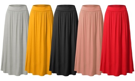  Doublju Fold High-Waist Ruched Maxi Skirts. Plus Sizes Available.