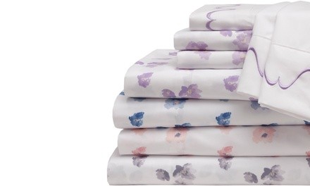 Microfiber Elite Home Products Spring Meadow Print Embroidered Sheet Set