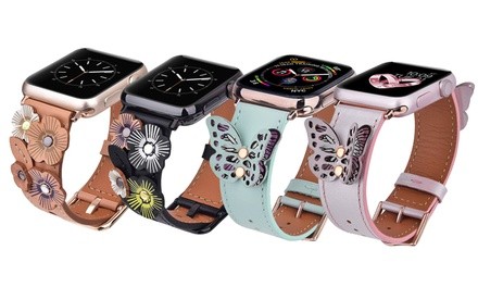 Genuine Leather Floral or Butterfly Rivets Band for Apple Watch Series 1, 2, 3, 4, 5