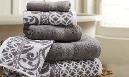 Jacquard Trefoil Filigree Reversible Yarn-Dyed Towel Set (6-Piece)