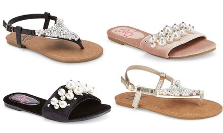 Olivia Miller Girls' Pearl Detail Sandals