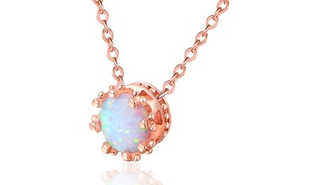 Lab-Created Fire Opal Crown Necklace in 18K Gold Plating by JOJORA