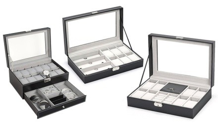 6-, 9-, 11-, or 16-Slot Leather Watch Box with Display Glass