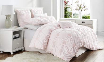 Luxury Home Ruched Pintuck Rosette Duvet Cover Set (2- or 3-Piece)