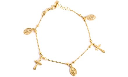 Nina and Grace Religious Charm Bracelet in 14K Gold over Sterling Silver
