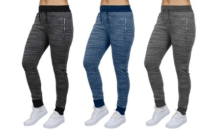 Women's Marled Tech Fleece Performance Jogger Pants with Zipper Pockets. Plus Sizes Available.