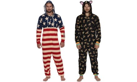 Men's American Flag or Rainbow Unicorn One-Piece Pajama