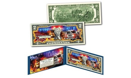 Fire Department Firefighters Genuine U.S. Two-Dollar Bill