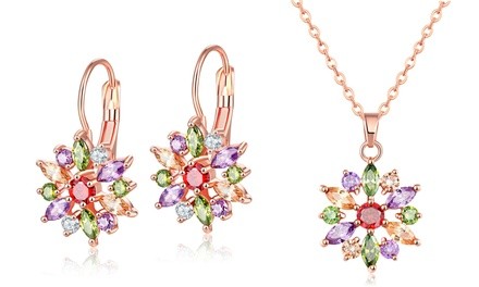 Multi-Colored Floral Pendant or Earrings Made with Swarovski Elements