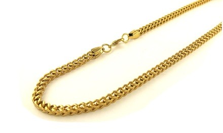 Mens Franco Chain in 18k Gold Plated, Silver, and Rhodium Plated