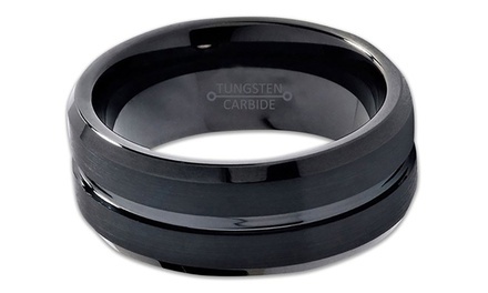 Spikes Men's Black Beveled Edge Tungsten Carbide Wedding Band Ring