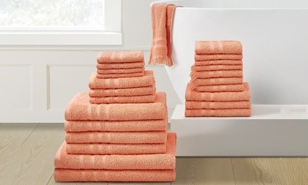 100% Cotton Terry Loop Towel with Herringbone Dobby Design 24-Piece Set