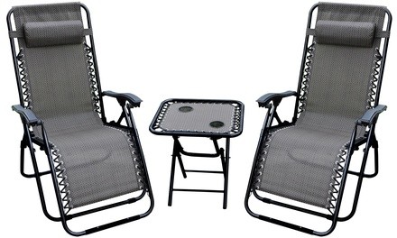 Zero Gravity Chairs and Folding Table with Cup Holder Set ( 3-Piece)