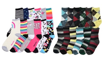 Kid's Novelty Crew Socks (12-Pairs)