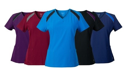 Material Girl Women's SuperFlex Colorblock Stretch Scrub Tops (XS-3X)