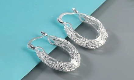 White gold creative engraving pattern earrings