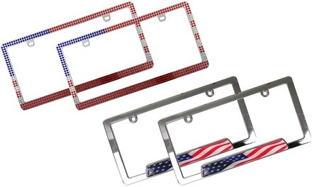 American Flag or Stars & Stripes Bling License Plate Frame (2-Pack)