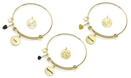 Gemstone Horoscope Constellation Birthstone Bangle in 18K Yellow Gold Plating