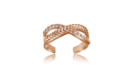 Rose Gold Flashed Sterling Silver Cubic Zirconia Braided Infinty Toe Ring