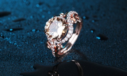 18K Rose Gold Plated Champagne Cubic Zirconia Ring by Barzel