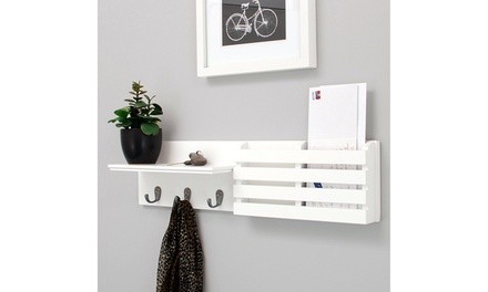 Kitchen Office Chrome Wall Shelf And Mail Organizer Holder With 3 Hooks White