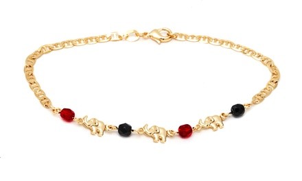 18K Gold Plated Black and Red Crystal Elephant Ankle Bracelet