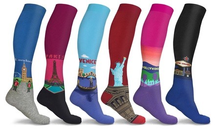 DCF Knee-High Fun and Travel Compression Socks (3 or 6 Pairs)
