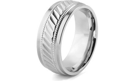 Men's Stainless Steel Grooved Milgrain Band Ring