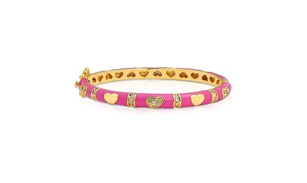 Bling Jewelry Pink Enamel CZ Gold Plated Kids Heart Bangle Bracelet