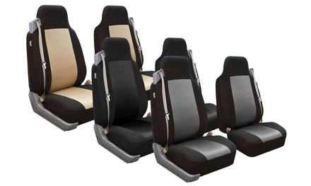 Built-In Seat Belt Car Cloth Front Seat Covers with 3D Air Mesh Panel
