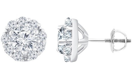 2 CTTW Lab Grown Diamond Halo Stud Earring in 14K Gold by Brilliant Diamond