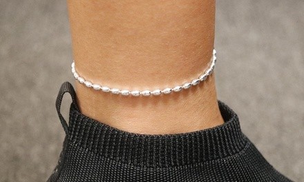 Italian Sterling Silver Oval Bead Anklet 9