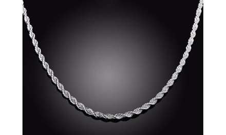 Sterling Silver Plated Italian Made Silver Rope Chain 24