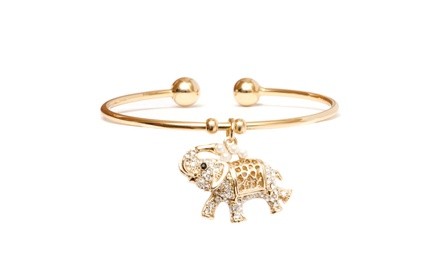 18k Gold Plated Natural Shell Pearl and Swarovski Elephant Cuff