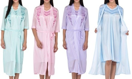 Women's Sleeveless Nightgown and Robe Set. Plus Sizes Available.